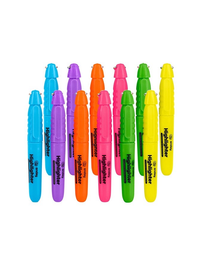 Emraw Mini Fluorescent Highlighter With Cap Clip. Smooth Glide Solid Gel Student Study Kit Assorted Colors (12 Pack)  - Image 1