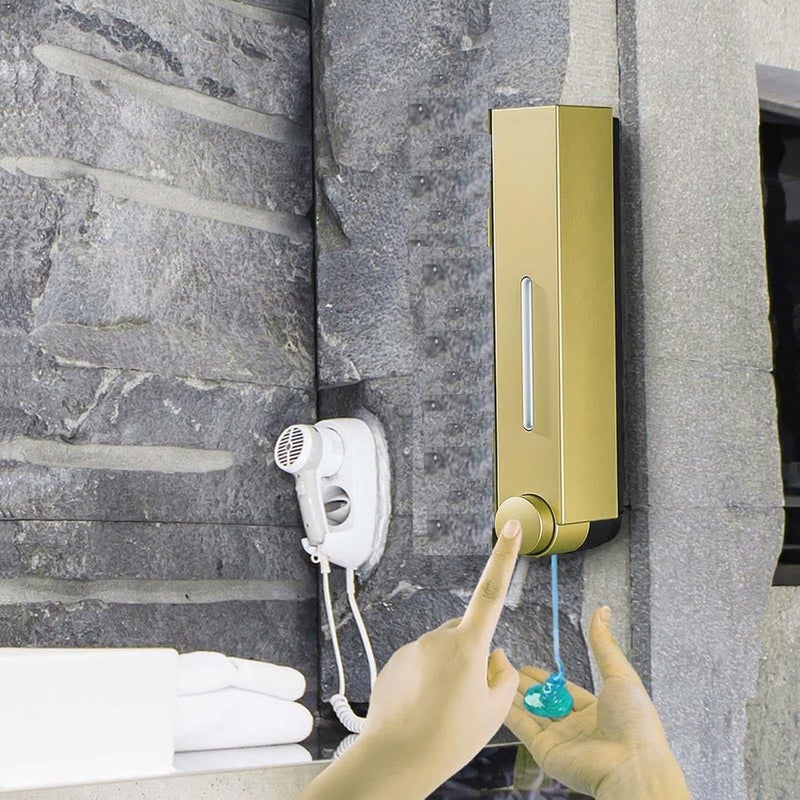 Aimko Wall Mounted Manual Push-Button Liquid Soap Dispenser | Stylish Finish | Ideal for Shower, Lotion, Shampoo | Durable & Space-Saving Design | Easy Installation & Refill (1PCS) (Gold) - Image 3