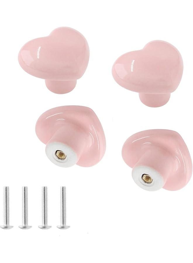 The Bros Heart-Shaped Ceramic Cabinet Knobs, 40mm x 36mm, Pink, Set of 4, Drawer Pulls for Children's Furniture (Light Pink) - Image 1