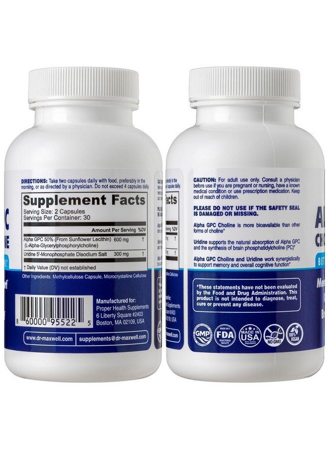 Dr. Maxwell Alpha GPC 600mg + Uridine, a Choline Enhancer. Better Than Alpha-GPC or Uridine Alone. Best Choline Source: 2in1, Soy Free, No Fillers, USA, 60 Pills, Acetylcholine Precursor - Image 2