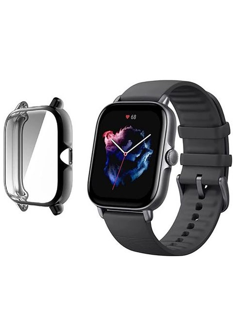 جراب سيليكون مضاد للصدمات لحماية ساعة امازفيت جي تي اس 3 - اسود Amazfit GTS3 Smart Watch