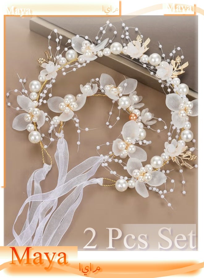 Two-pcs set: bridal wreath headband and bracelet; children's hair accessories and jewelry  performance props  white. - Image 1