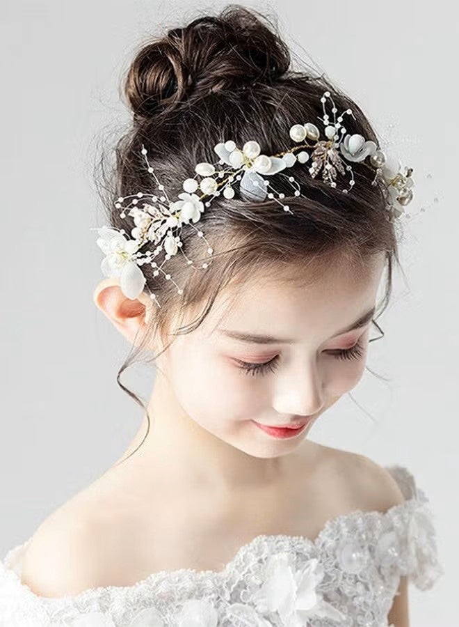 Two-pcs set: bridal wreath headband and bracelet; children's hair accessories and jewelry  performance props  white. - Image 2