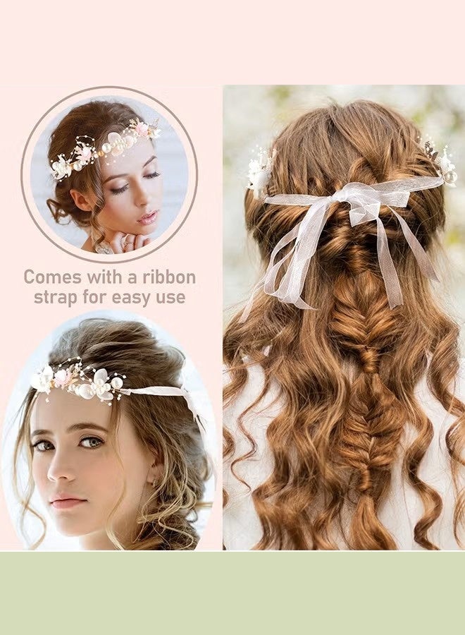Two-pcs set: bridal wreath headband and bracelet; children's hair accessories and jewelry  performance props  white. - Image 3
