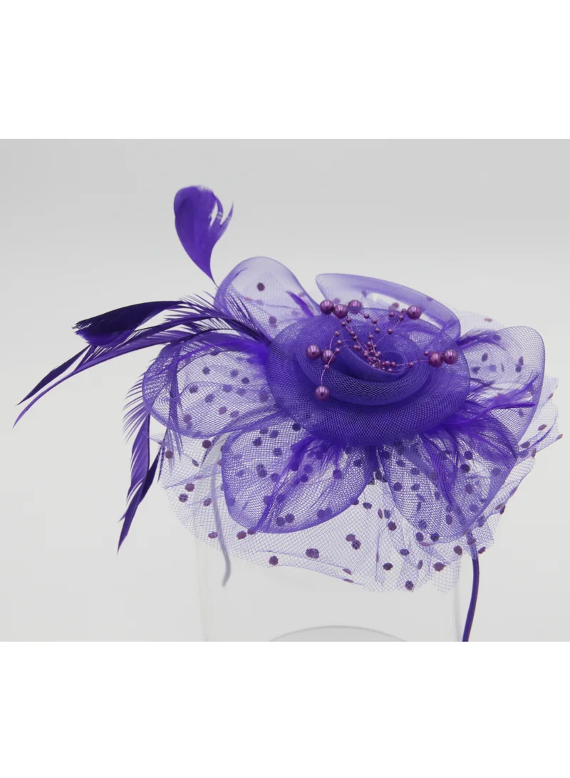 D'Daniela Ddaniela Monalisa Fascinator Hats for Women Tea Party Headband,  Hat Flower Mesh Ribbons Feathers on a Headband and a Clip Tea Party Headwear for Girls and Women Purple