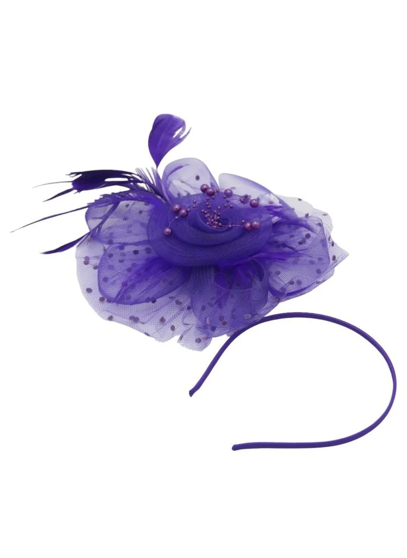 D'Daniela Ddaniela Monalisa Fascinator Hats for Women Tea Party Headband,  Hat Flower Mesh Ribbons Feathers on a Headband and a Clip Tea Party Headwear for Girls and Women Purple