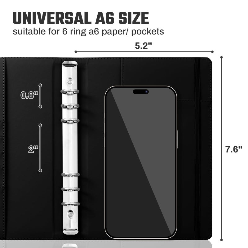 Ovesmusl Aesthetic A6 Binder 6 Ring Refillable Notebook Planner Cover Small 0.8 Inch Loose Leaf Binder for Journaling or Collections Refillable Notebook Holder with Pocket,Black - Image 5
