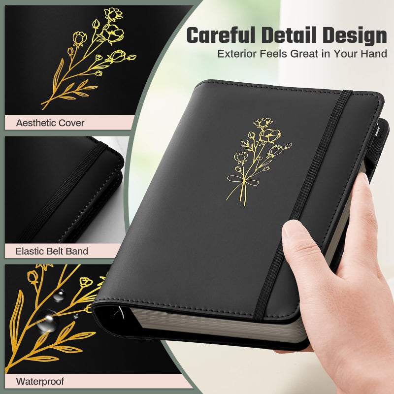 Ovesmusl Aesthetic A6 Binder 6 Ring Refillable Notebook Planner Cover Small 0.8 Inch Loose Leaf Binder for Journaling or Collections Refillable Notebook Holder with Pocket,Black - Image 4