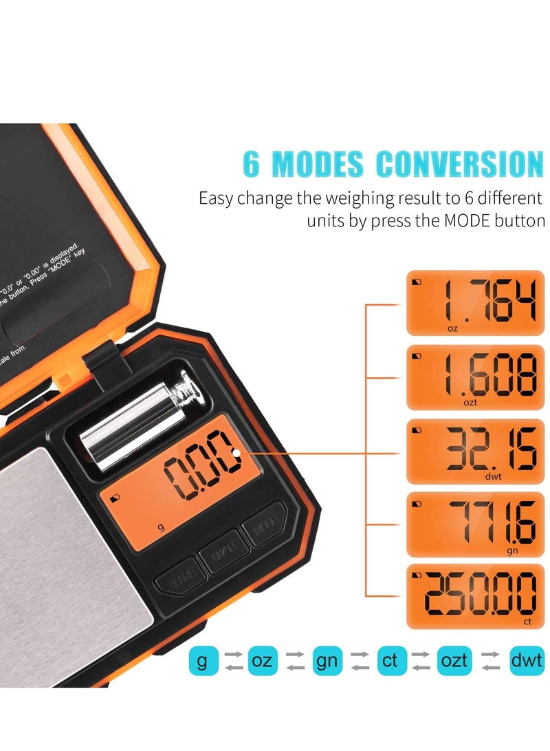 SYOSI ميزان جيب رقمي، ميزان مجوهرات عالي الدقة 200 جرام × 0.01 جرام، ميزان طعام صغير محمول لتحويل 6 وحدات مع شاشة LCD، مقياس أونصات/حبوب متعدد الوظائف للسفر والمطبخ والمنزل - Image 2