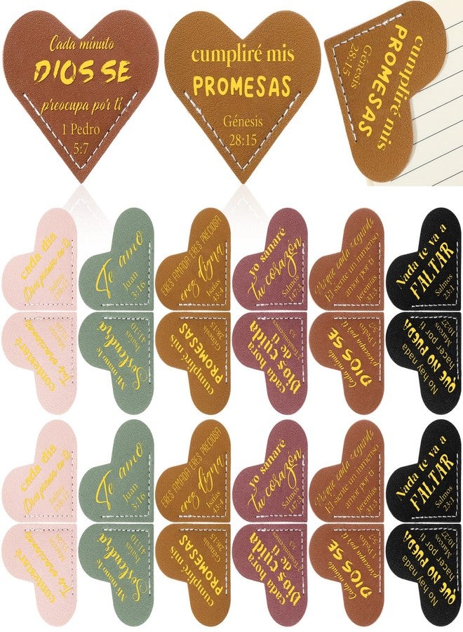 Skyygemm 12 Pcs Spanish Christian Bookmarks Regalos Cristianos En Español Versículos Bíblicos En Español Heart Leather Bookmarks Gifts for Mother Book Lovers Teacher Student - Image 1
