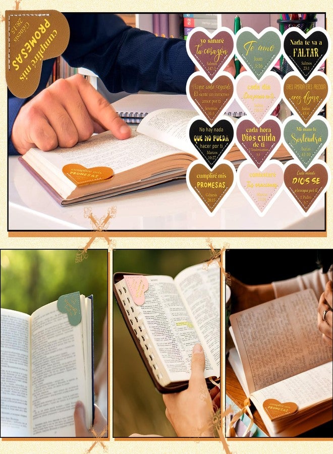 Skyygemm 12 Pcs Spanish Christian Bookmarks Regalos Cristianos En Español Versículos Bíblicos En Español Heart Leather Bookmarks Gifts for Mother Book Lovers Teacher Student - Image 3