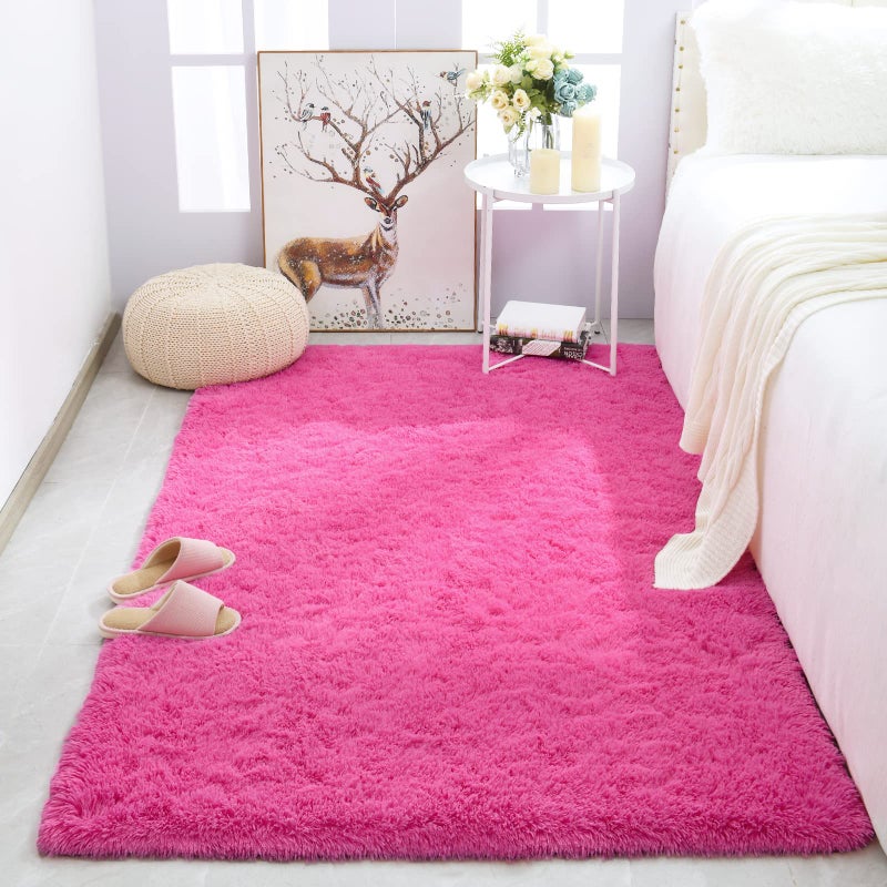 Merelax Soft Modern Indoor Shaggy Rug for Bedroom Livingroom Dorm Kids Room Home Decorative NonSlip Plush Fluffy Furry Fur Area Rugs Comfy Nursery Accent Floor Carpet 3x5 Feet Hot Pink
