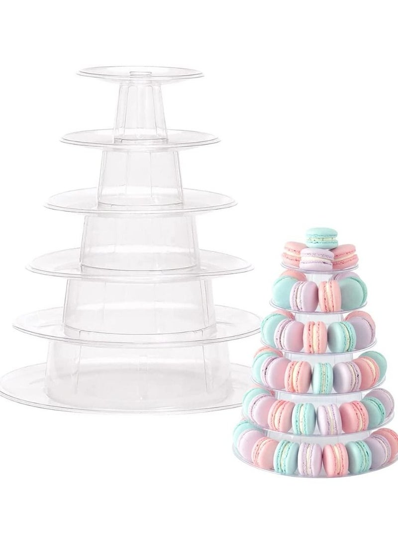 SYOSI - 6 Tier Round Plastic Macaron Tower Stand, Macarons Holder, Macaroon Cake Tower Display Stand for Dessert Display, Macaroon Tower Stand Cake Display Tier Round Stand for Wedding, Birthday Party - Image 1