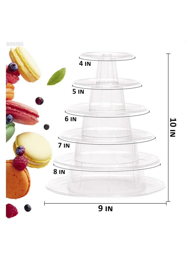 SYOSI - 6 Tier Round Plastic Macaron Tower Stand, Macarons Holder, Macaroon Cake Tower Display Stand for Dessert Display, Macaroon Tower Stand Cake Display Tier Round Stand for Wedding, Birthday Party - Image 1