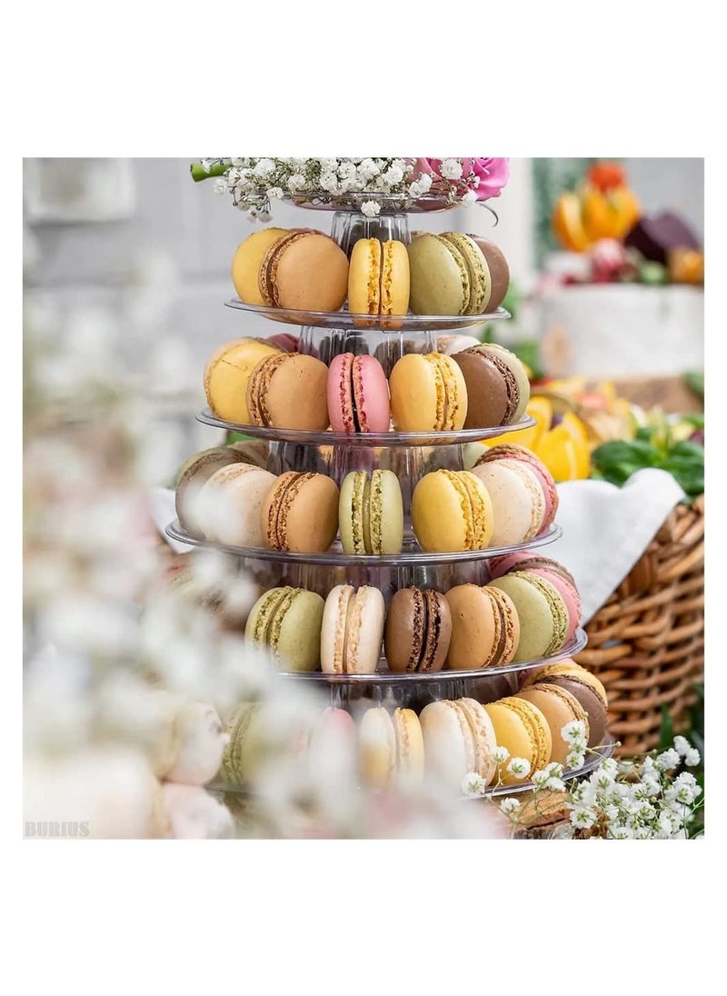 SYOSI - 6 Tier Round Plastic Macaron Tower Stand, Macarons Holder, Macaroon Cake Tower Display Stand for Dessert Display, Macaroon Tower Stand Cake Display Tier Round Stand for Wedding, Birthday Party - Image 1