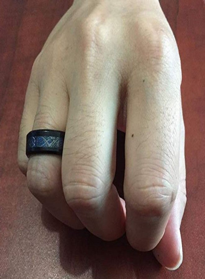 Peora Black Tungsten Carbide Silvering Celtic Dragon Blue Carbon Fibre Wedding Band Ring Gift for Men & Boys - Image 3