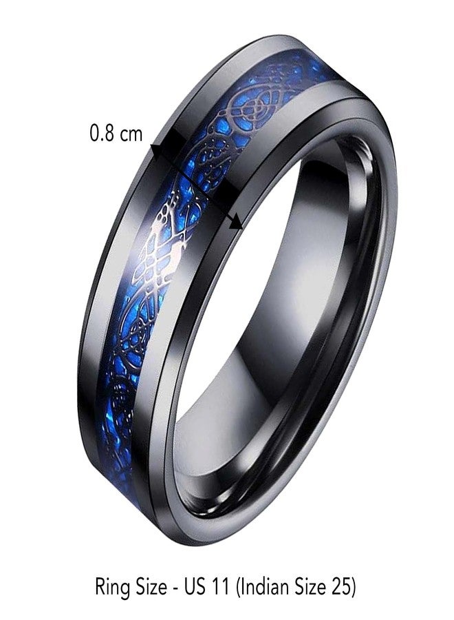 Peora Black Tungsten Carbide Silvering Celtic Dragon Blue Carbon Fibre Wedding Band Ring Gift for Men & Boys - Image 4