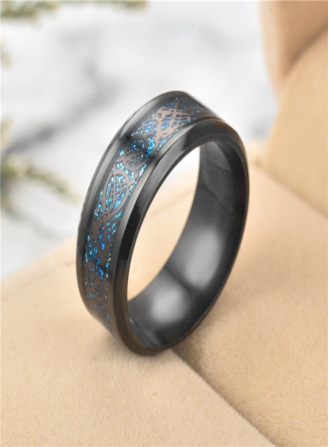 Peora Black Tungsten Carbide Silvering Celtic Dragon Blue Carbon Fibre Wedding Band Ring Gift for Men & Boys - Image 2