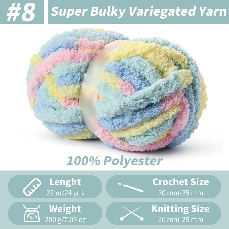 Sekafris 10 Pack Fluffy Chunky Chenille Yarn for Crocheting, Jumbo Chunky Blanket Yarn for Hand Knitting, 240yds/70.5oz Super Bulky Variegated Baby Blanket Yarn(Candyfloss) - Image 2