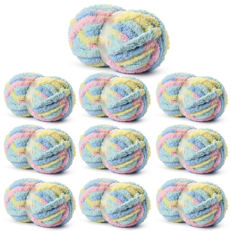 Sekafris 10 Pack Fluffy Chunky Chenille Yarn for Crocheting, Jumbo Chunky Blanket Yarn for Hand Knitting, 240yds/70.5oz Super Bulky Variegated Baby Blanket Yarn(Candyfloss) - Image 1