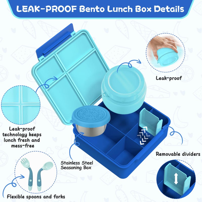 Aimsnk Kids Bento Lunch Box with 8oz Soup Thermo, Kids Leakproof Lunch Food Containers with 4 Compartment,Insulated Hot Food Jar with Lunch Bag for School, Travel (Blue) - Image 5