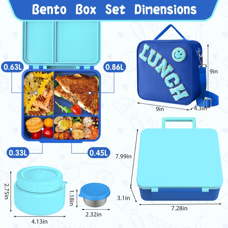 Aimsnk Kids Bento Lunch Box with 8oz Soup Thermo, Kids Leakproof Lunch Food Containers with 4 Compartment,Insulated Hot Food Jar with Lunch Bag for School, Travel (Blue) - Image 4