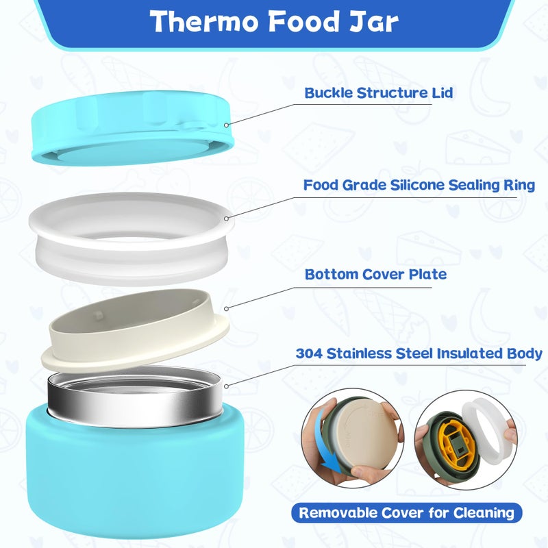 Aimsnk Kids Bento Lunch Box with 8oz Soup Thermo, Kids Leakproof Lunch Food Containers with 4 Compartment,Insulated Hot Food Jar with Lunch Bag for School, Travel (Blue) - Image 2