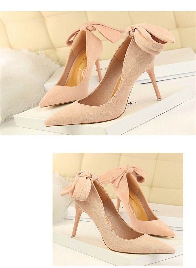 BIGTREE حذاء بكعب عالٍ من الجلد المدبوغ بمقدمة مدببة 10.5 سم وردي - Image 3