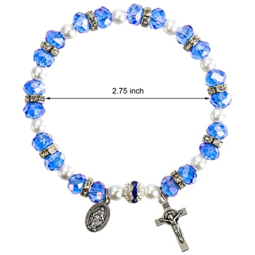 Coloch 6 Pack Womens Rosary Bead Stretch Bracelet Crystal Cross Bracelet with Crucifix and Miraculous Medal 3 Colors - Image 3