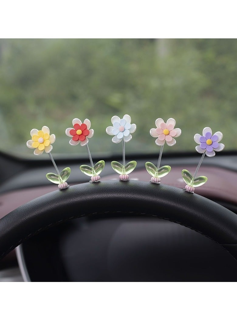 Generic 5pcs Daisy Flower Car Center Console Ornaments - Dashboard and Interior Decoration Accessories  - Image 1