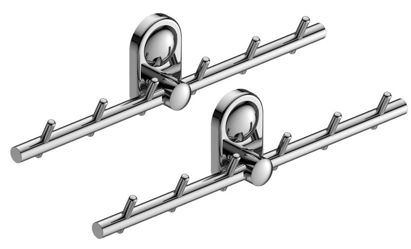 Amity Cute Stainless Steel 6Pin Coat HookRobe HookCloth Hooks Wall Mounted for Hanging Keys Clothes Towel 304 Grade Steel with Chrome Finish Set of 2 - Image 1