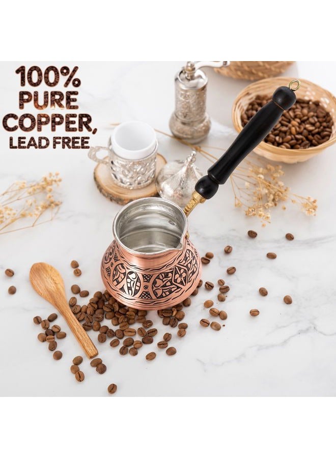 Erbulus 12 Oz Copper Turkish Greek Arabic Coffee Pot with Fortune App and Wooden Handle (4 cups), Cezve Turkish Coffee Pot, Ibrik, Briki Greek Coffee Pot, Hammered Turkish Coffee Maker - Image 5