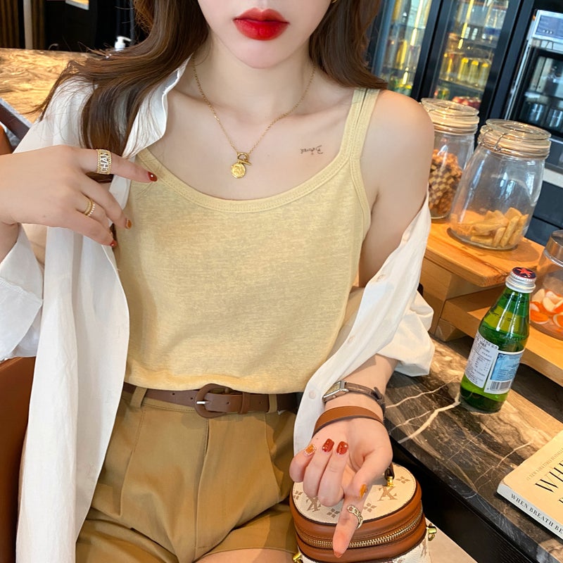 Cotton And Linen Sling Women'S Inner Wear Summer Black And White Base Vest Ice Silk Loose Outer Wear Thin Top - Image 3