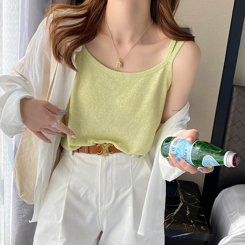 Cotton And Linen Sling Women'S Inner Wear Summer Black And White Base Vest Ice Silk Loose Outer Wear Thin Top - Image 4