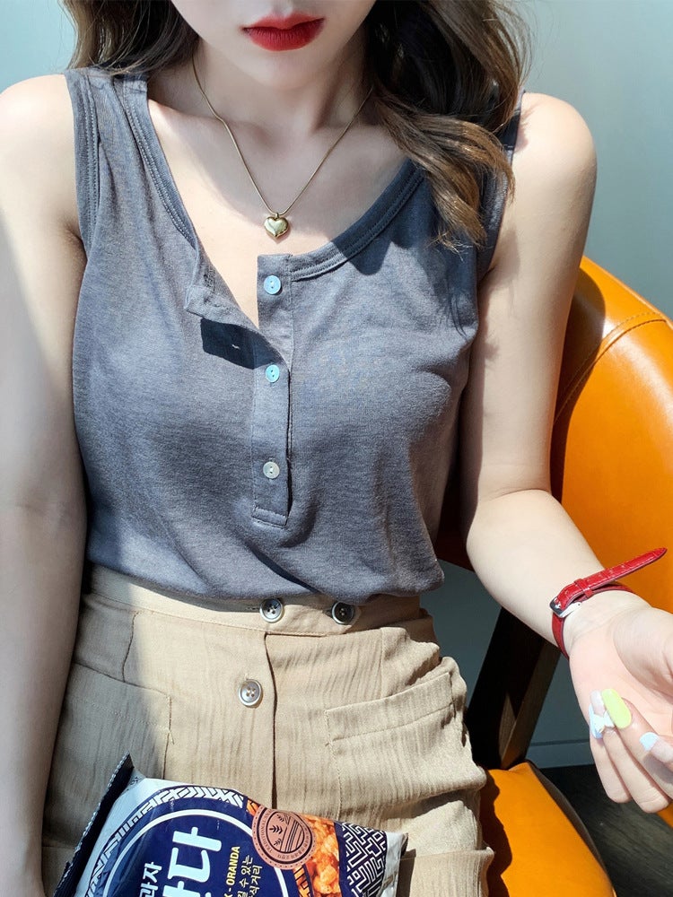 Cotton And Linen Sling Women'S Inner Wear Summer Black And White Base Vest Ice Silk Loose Outer Wear Thin Top - Image 1