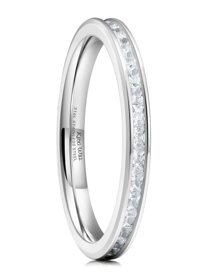 King Will Cubic Zirconia Wedding Band for Women, 3mm CZ Simulated Diamond Stackable Ring Eternity Ring for Women, Silver Plated Cubic Zirconia Anniversary Ring & Comfort Fit Size 7 - Image 1