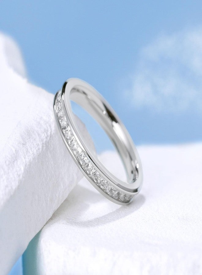 King Will Cubic Zirconia Wedding Band for Women, 3mm CZ Simulated Diamond Stackable Ring Eternity Ring for Women, Silver Plated Cubic Zirconia Anniversary Ring & Comfort Fit Size 7 - Image 3