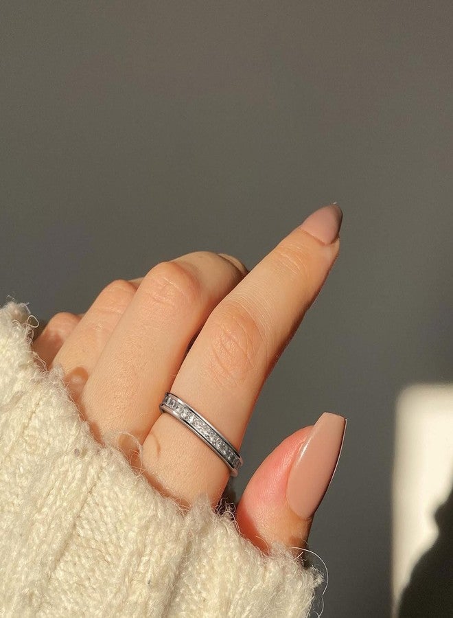King Will Cubic Zirconia Wedding Band for Women, 3mm CZ Simulated Diamond Stackable Ring Eternity Ring for Women, Silver Plated Cubic Zirconia Anniversary Ring & Comfort Fit Size 7 - Image 4