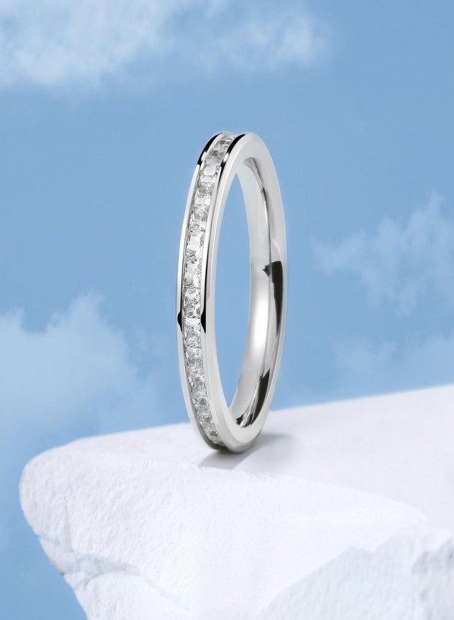 King Will Cubic Zirconia Wedding Band for Women, 3mm CZ Simulated Diamond Stackable Ring Eternity Ring for Women, Silver Plated Cubic Zirconia Anniversary Ring & Comfort Fit Size 7 - Image 2