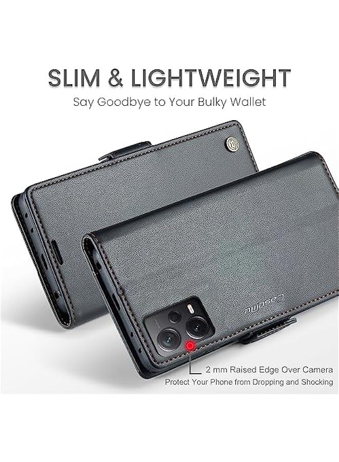 Xiaomi Redmi Note 12 Pro+ Plus Leather Flip Case - Slim RFID Blocking Wallet Cover with Kickstand, Cash Slot, Magnetic Closure (Black) - Image 4