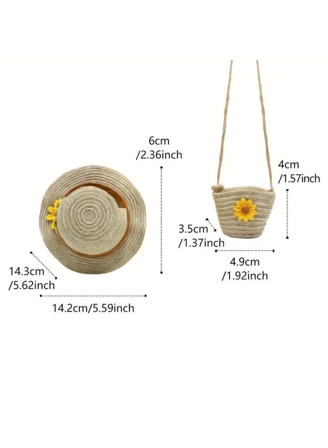Boho Straw Hat Shaped Resin Hanging Planter Wall Mounted Outdoor Succulent Cactus Pot With Drainage Holes Beige Brown Bohemian Garden Decor French Inspired Irregular Planter for Balcony Housewarming Gift Model B - Image 3