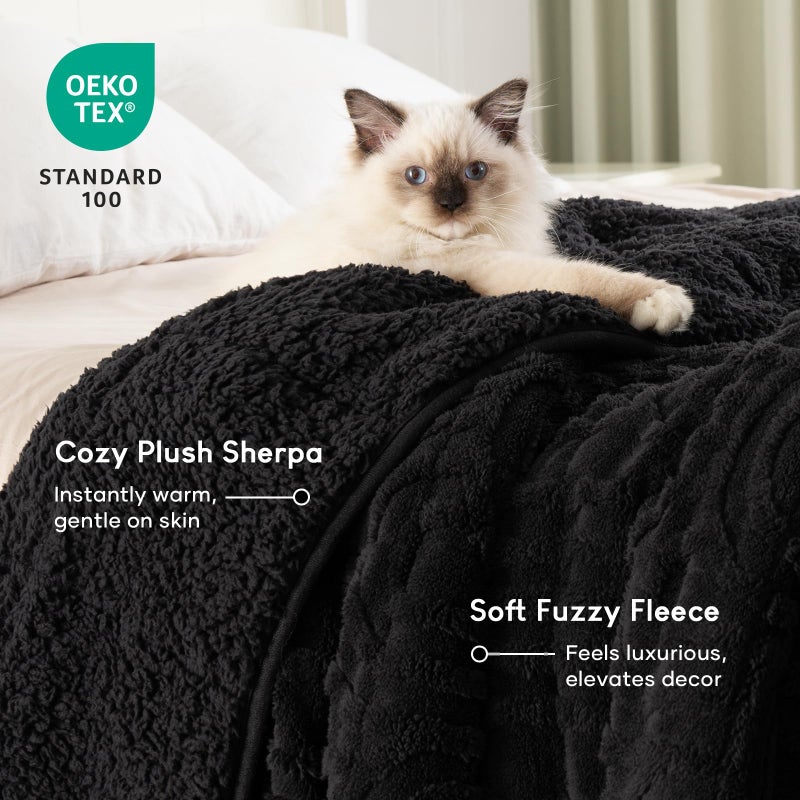Cottonblue Jacquard Weighted Blanket for Adults 15 lbs Queen Size, Cozy Fluffy Sherpa Fleece Weighted Throw Blankets 60" x 80" for Sleep Relax, Fuzzy Warm Arch Heavy Blanket Soft for Bed Couch, Black - Image 3