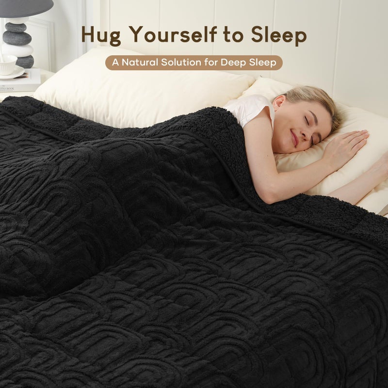 Cottonblue Jacquard Weighted Blanket for Adults 15 lbs Queen Size, Cozy Fluffy Sherpa Fleece Weighted Throw Blankets 60" x 80" for Sleep Relax, Fuzzy Warm Arch Heavy Blanket Soft for Bed Couch, Black - Image 2
