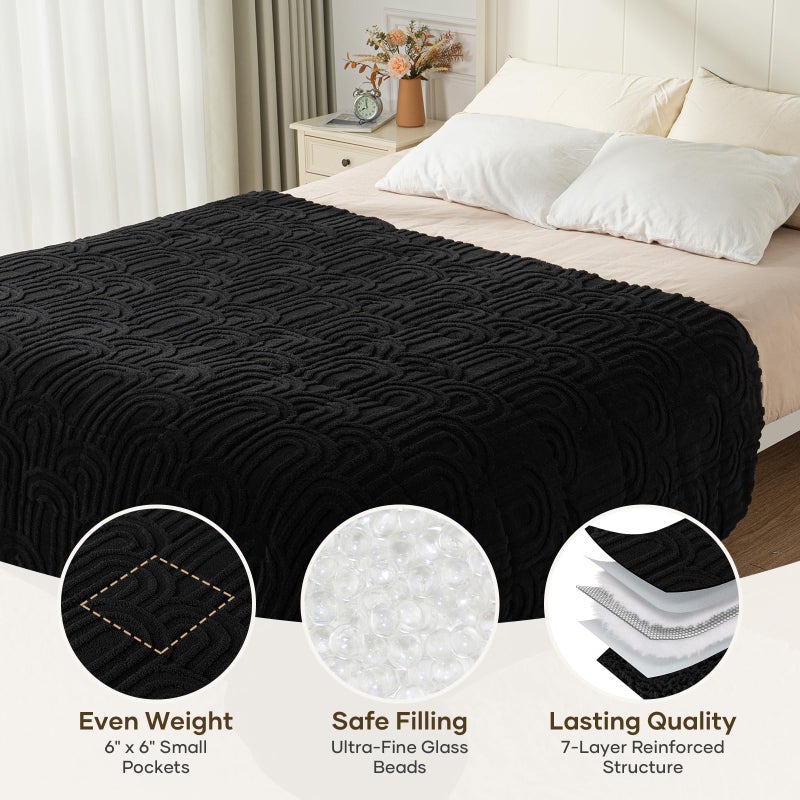Cottonblue Jacquard Weighted Blanket for Adults 15 lbs Queen Size, Cozy Fluffy Sherpa Fleece Weighted Throw Blankets 60" x 80" for Sleep Relax, Fuzzy Warm Arch Heavy Blanket Soft for Bed Couch, Black - Image 4