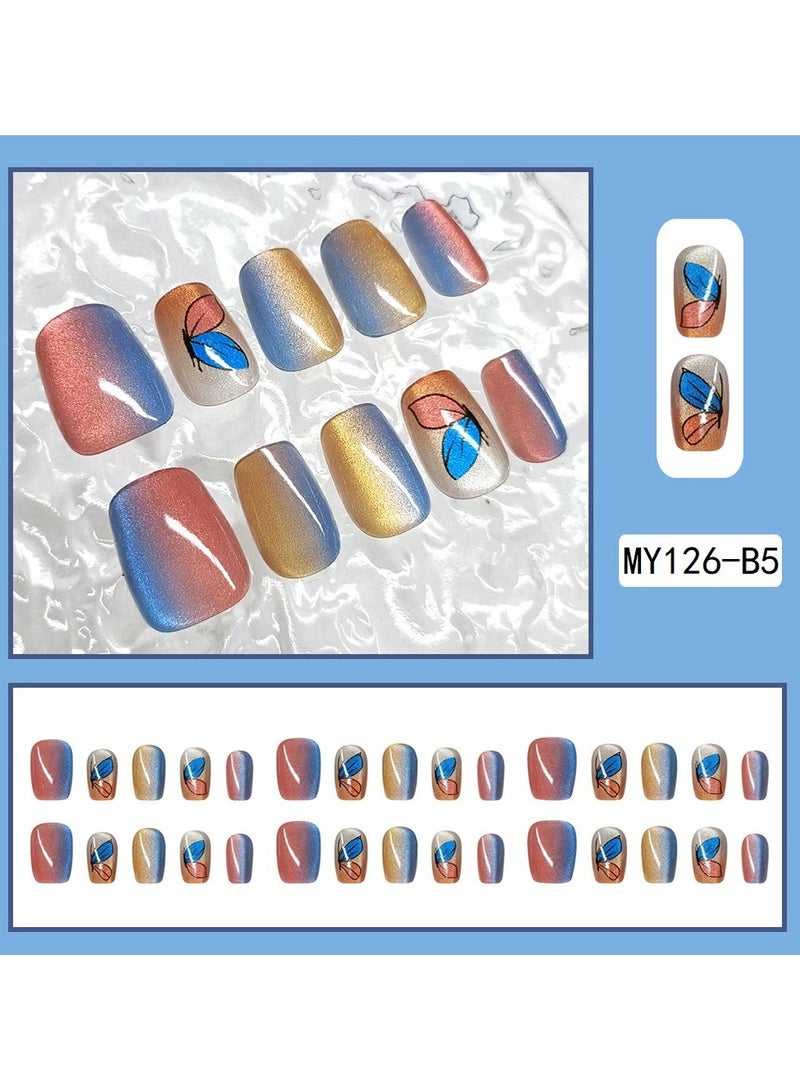 Goolsky Press On Nails 30Pcs – Candy Color Gradient Cat Eye Crystal Butterfly Nail Tips, Reusable Sweet Style - Image 1