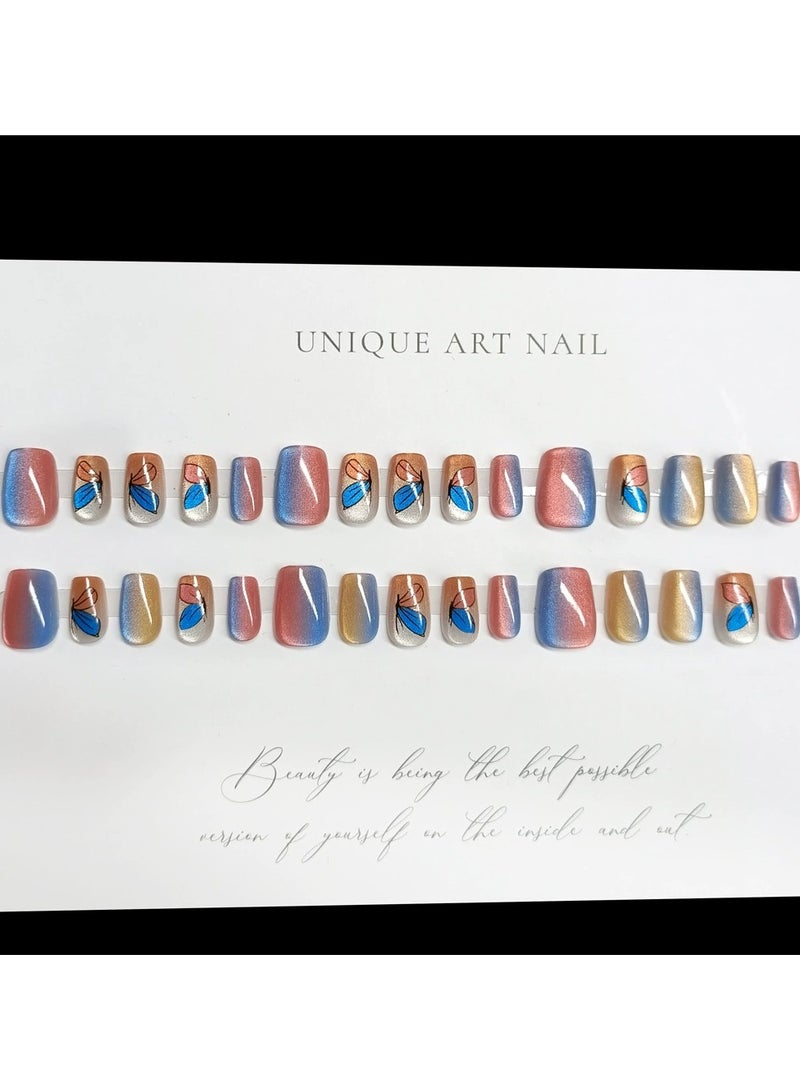 Goolsky Press On Nails 30Pcs – Candy Color Gradient Cat Eye Crystal Butterfly Nail Tips, Reusable Sweet Style - Image 2