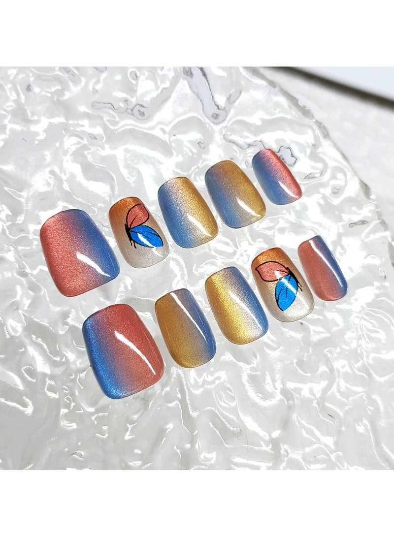 Goolsky Press On Nails 30Pcs – Candy Color Gradient Cat Eye Crystal Butterfly Nail Tips, Reusable Sweet Style - Image 3