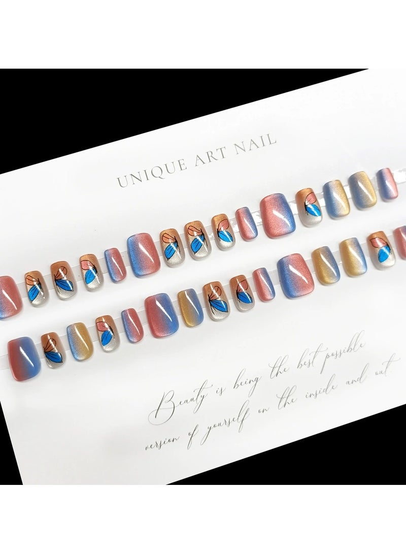 Goolsky Press On Nails 30Pcs – Candy Color Gradient Cat Eye Crystal Butterfly Nail Tips, Reusable Sweet Style - Image 5