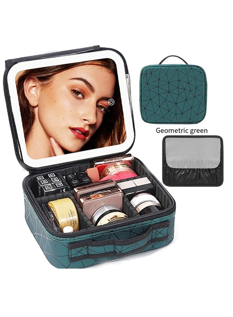 Makeup Bag with Rechargeable LED Mirror 3 Levels Light, Cosmetic Storage Organizer with Customizable Compartments - Image 1