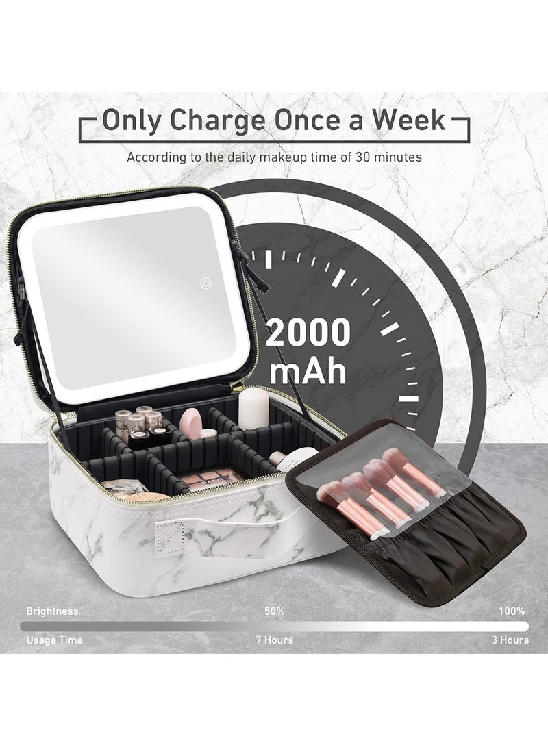 Makeup Bag with Rechargeable LED Mirror 3 Levels Light, Cosmetic Storage Organizer with Customizable Compartments - Image 4